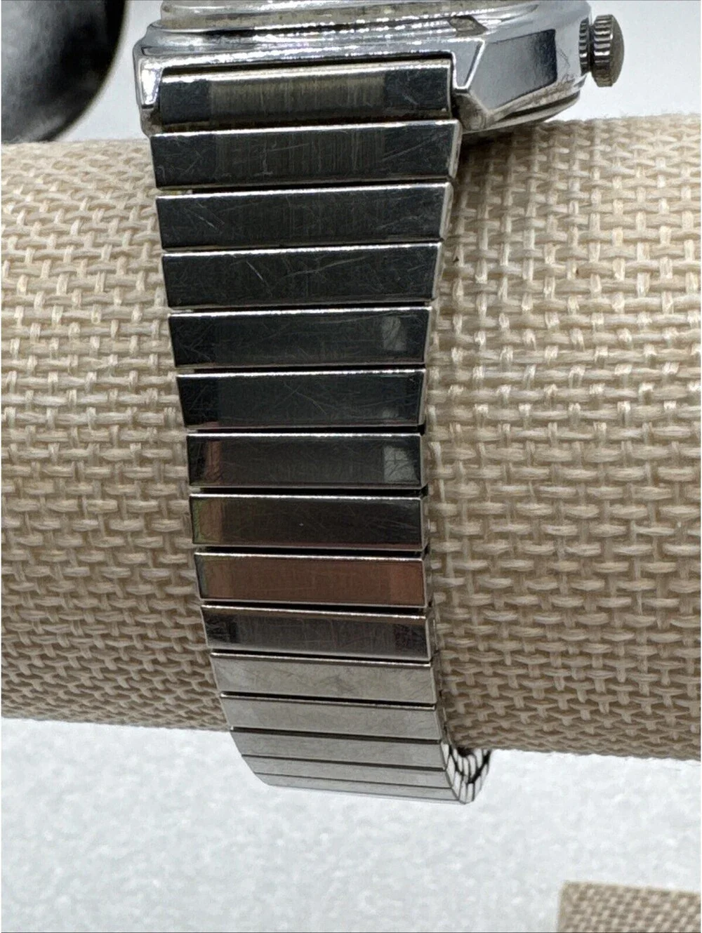 Timex Viscount Calendar Watch 34523 10888 Wind Up Silver Expansion Band Square
